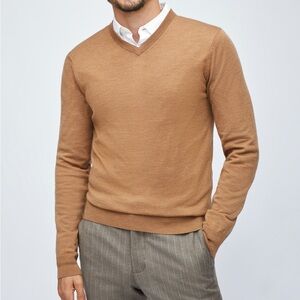 Men’s Bonobos Merino Wool Washable V Neck Lightweight Sweater - Tan Size Small
